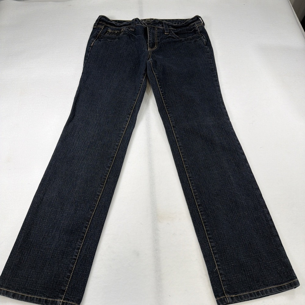 Hint Jeans Womens 11 Blue Denim Bootcut Y2K Vintage Low Rise Distressed Bedazzle
